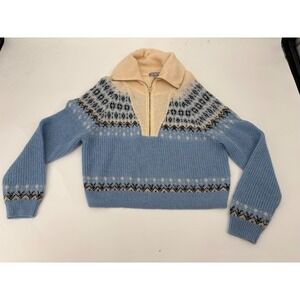 J.Crew Womens Blue Fair Isle Alpaca Wool Blend Quarter Zip Sweater Medium M